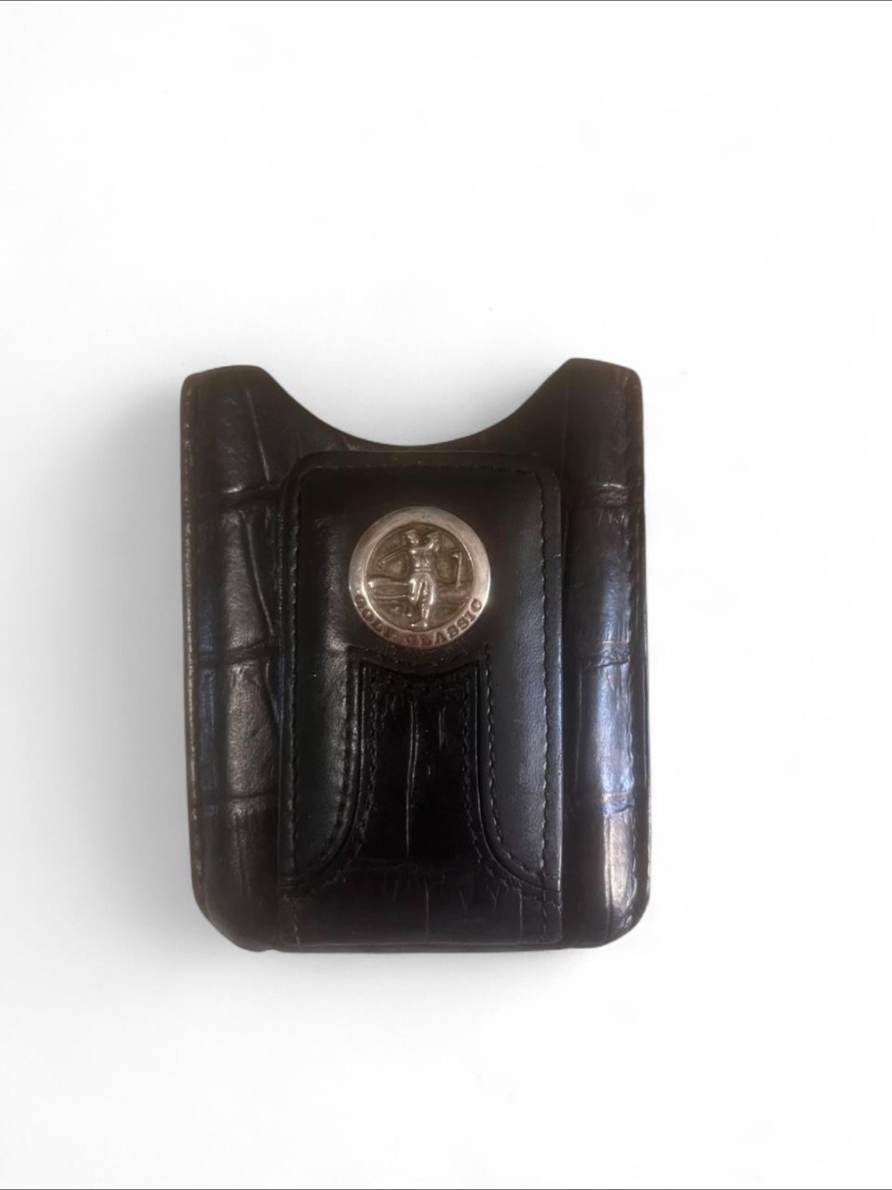 Leather Card/Cardholder with Embossed Coin Accent - black